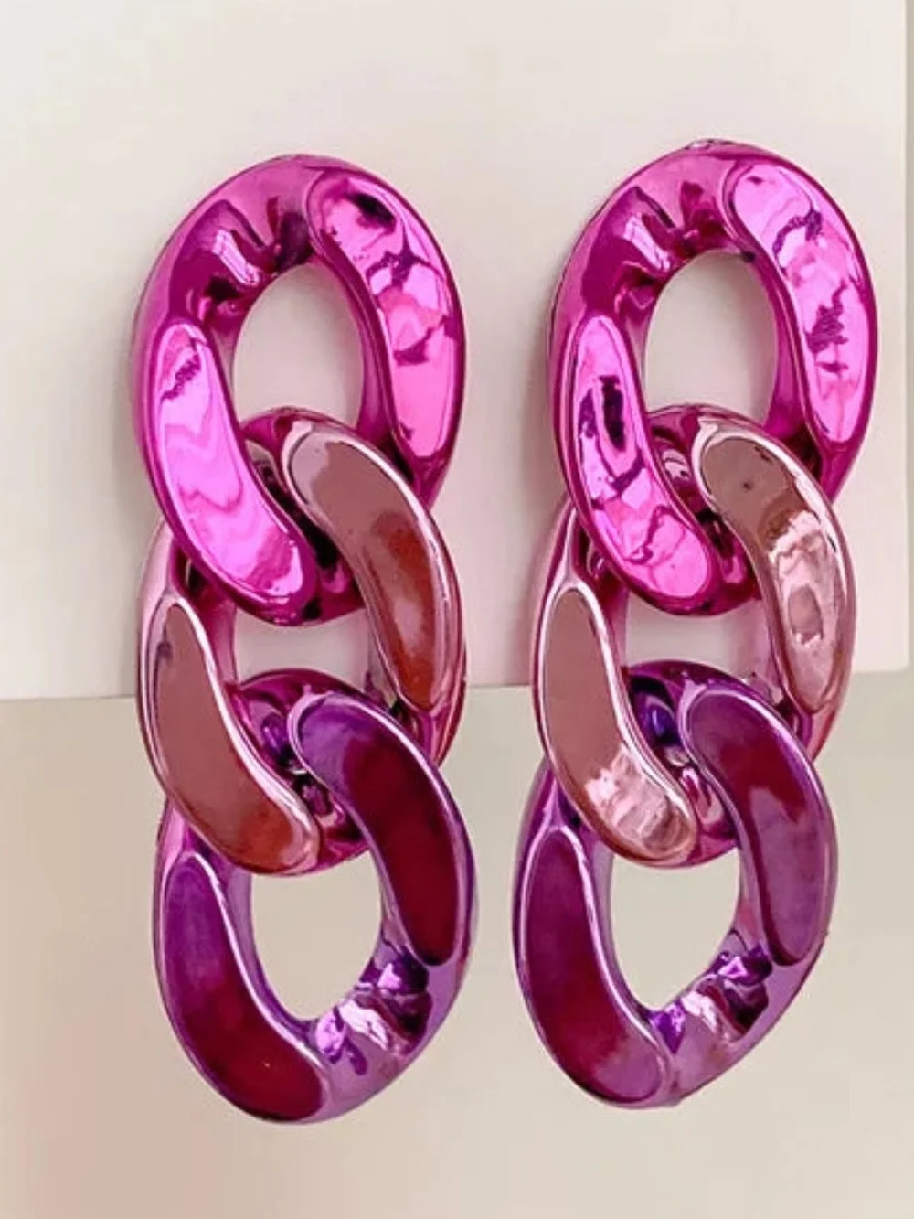 Pink Linked Chain Drop Earrings - Unbranded